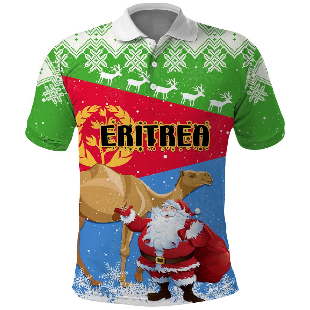 Custom Eritrea Christmas Polo Shirt with Santa Claus and Dromedary Camel