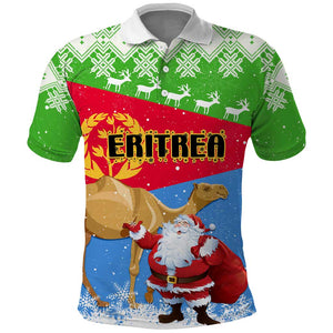 Custom Eritrea Christmas Polo Shirt with Santa Claus and Dromedary Camel