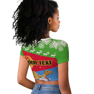 Custom Eritrea Christmas Raglan Cropped T shirt with Santa Claus and Dromedary Camel