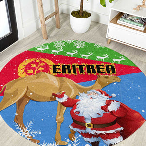 Eritrea Christmas Round Carpet with Santa Claus and Dromedary Camel