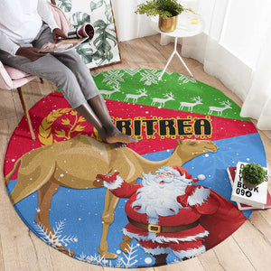 Eritrea Christmas Round Carpet with Santa Claus and Dromedary Camel