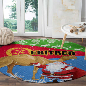 Eritrea Christmas Round Carpet with Santa Claus and Dromedary Camel