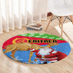 Eritrea Christmas Round Carpet with Santa Claus and Dromedary Camel