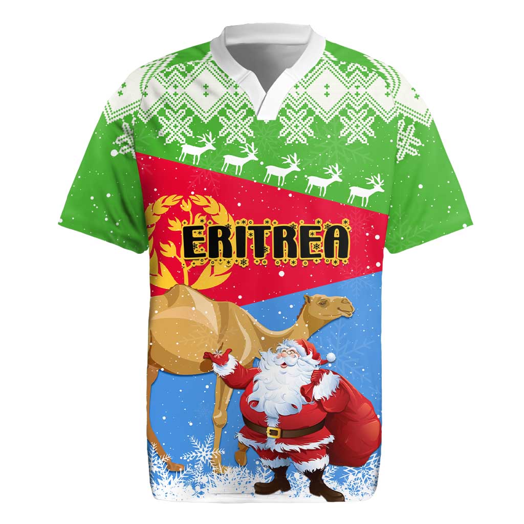 Custom Eritrea Christmas Rugby Jersey with Santa Claus and Dromedary Camel