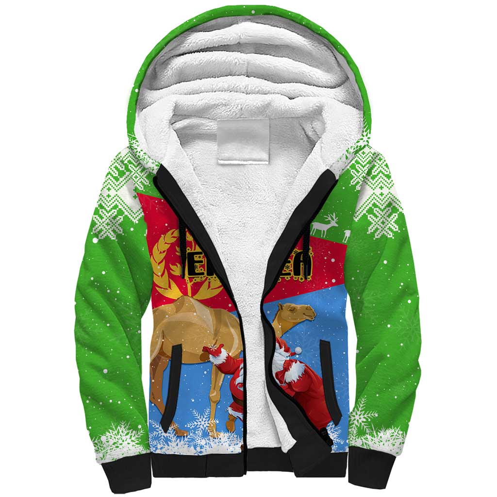 Custom Eritrea Christmas Sherpa Hoodie with Santa Claus and Dromedary Camel