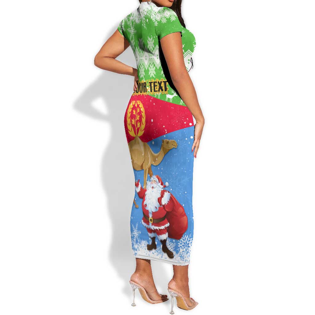 Custom Eritrea Christmas Short Sleeve Bodycon Dress with Santa Claus and Dromedary Camel LT01