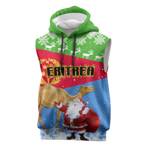 Custom Eritrea Christmas Sleeveless Hoodie with Santa Claus and Dromedary Camel - African Pride
