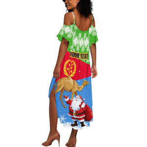 Custom Eritrea Christmas Summer Maxi Dress with Santa Claus and Dromedary Camel