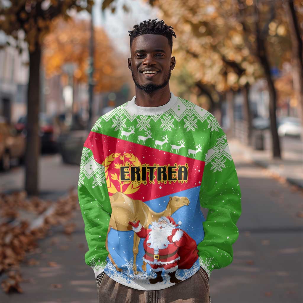 Custom Eritrea Christmas Sweatshirt with Santa Claus and Dromedary Camel