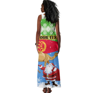 Custom Eritrea Christmas Tank Maxi Dress with Santa Claus and Dromedary Camel