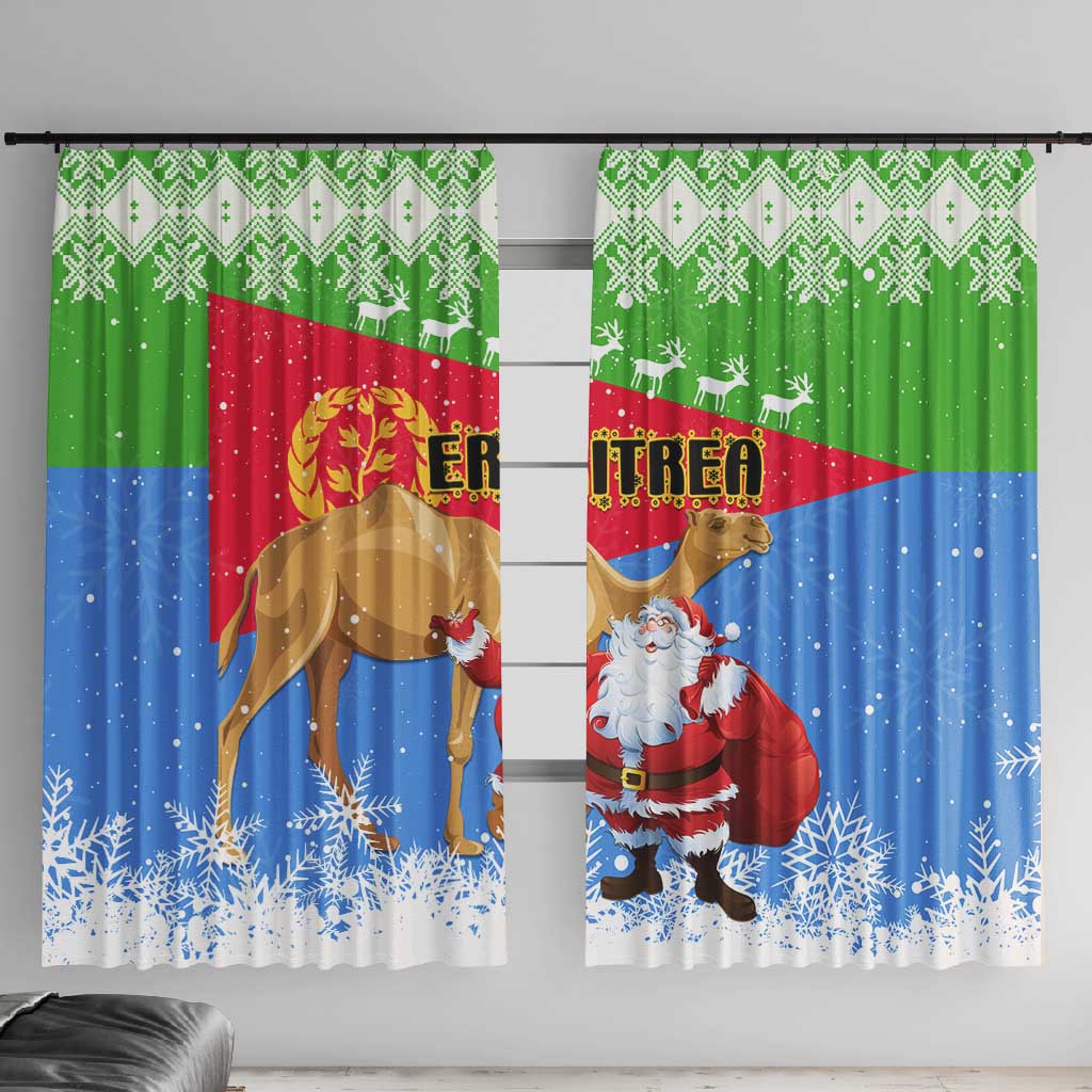 Eritrea Christmas Window Curtain with Santa Claus and Dromedary Camel