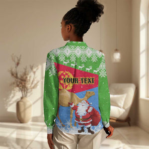 Custom Eritrea Christmas Women Casual Shirt with Santa Claus and Dromedary Camel