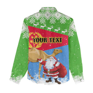 Custom Eritrea Christmas Women Casual Shirt with Santa Claus and Dromedary Camel