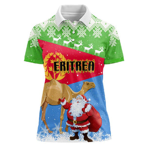 Custom Eritrea Christmas Women Polo Shirt with Santa Claus and Dromedary Camel