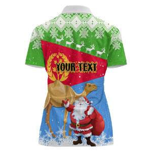 Custom Eritrea Christmas Women Polo Shirt with Santa Claus and Dromedary Camel