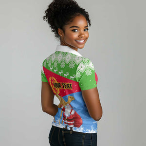 Custom Eritrea Christmas Women Polo Shirt with Santa Claus and Dromedary Camel