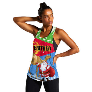 Custom Eritrea Christmas Women Racerback Tank with Santa Claus and Dromedary Camel