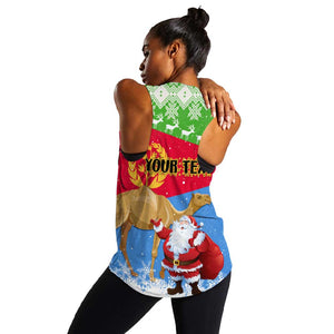 Custom Eritrea Christmas Women Racerback Tank with Santa Claus and Dromedary Camel