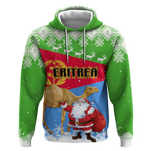 Custom Eritrea Christmas Zip Hoodie with Santa Claus and Dromedary Camel