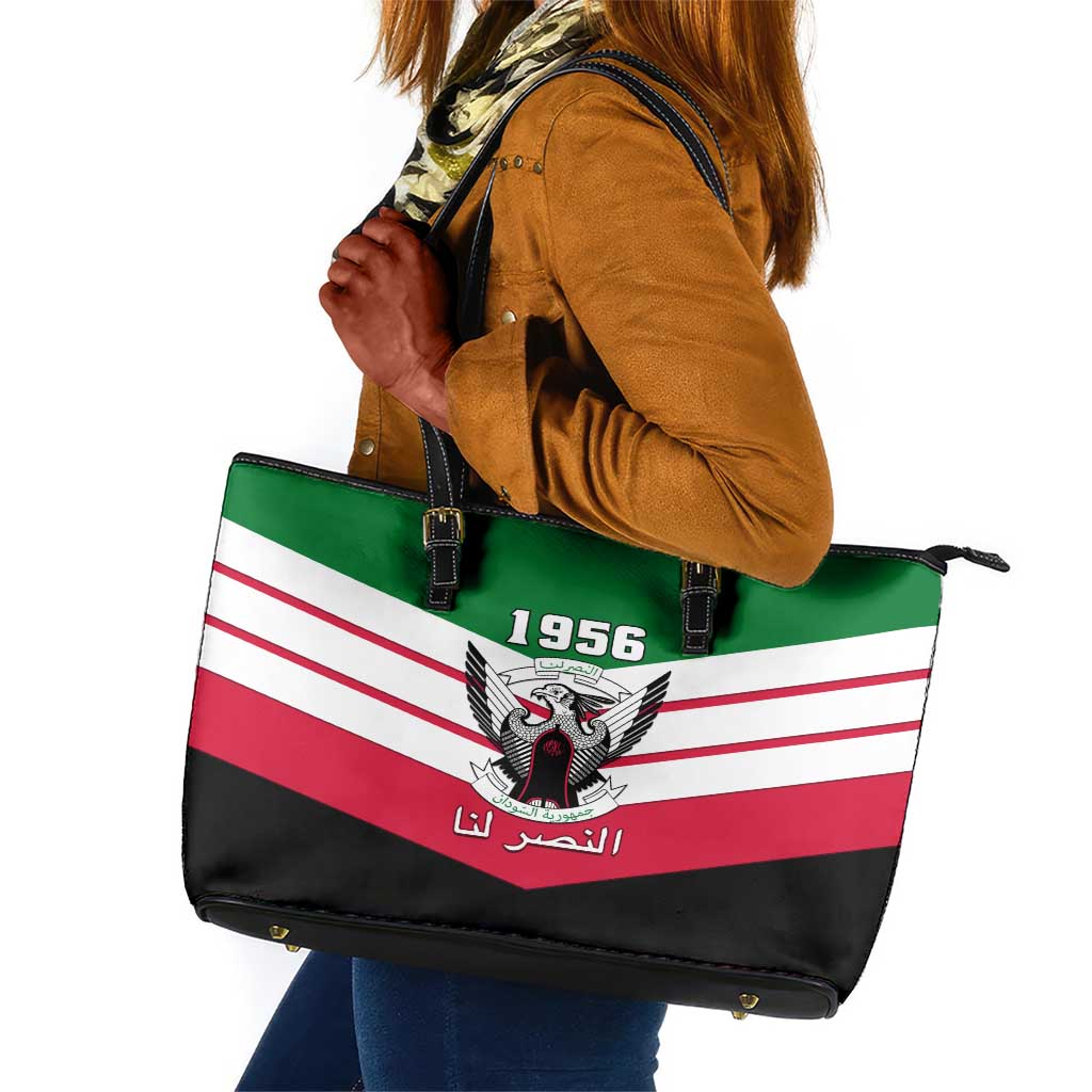 Sudan Independence Day Leather Tote Bag with Sudanese Secretary Bird