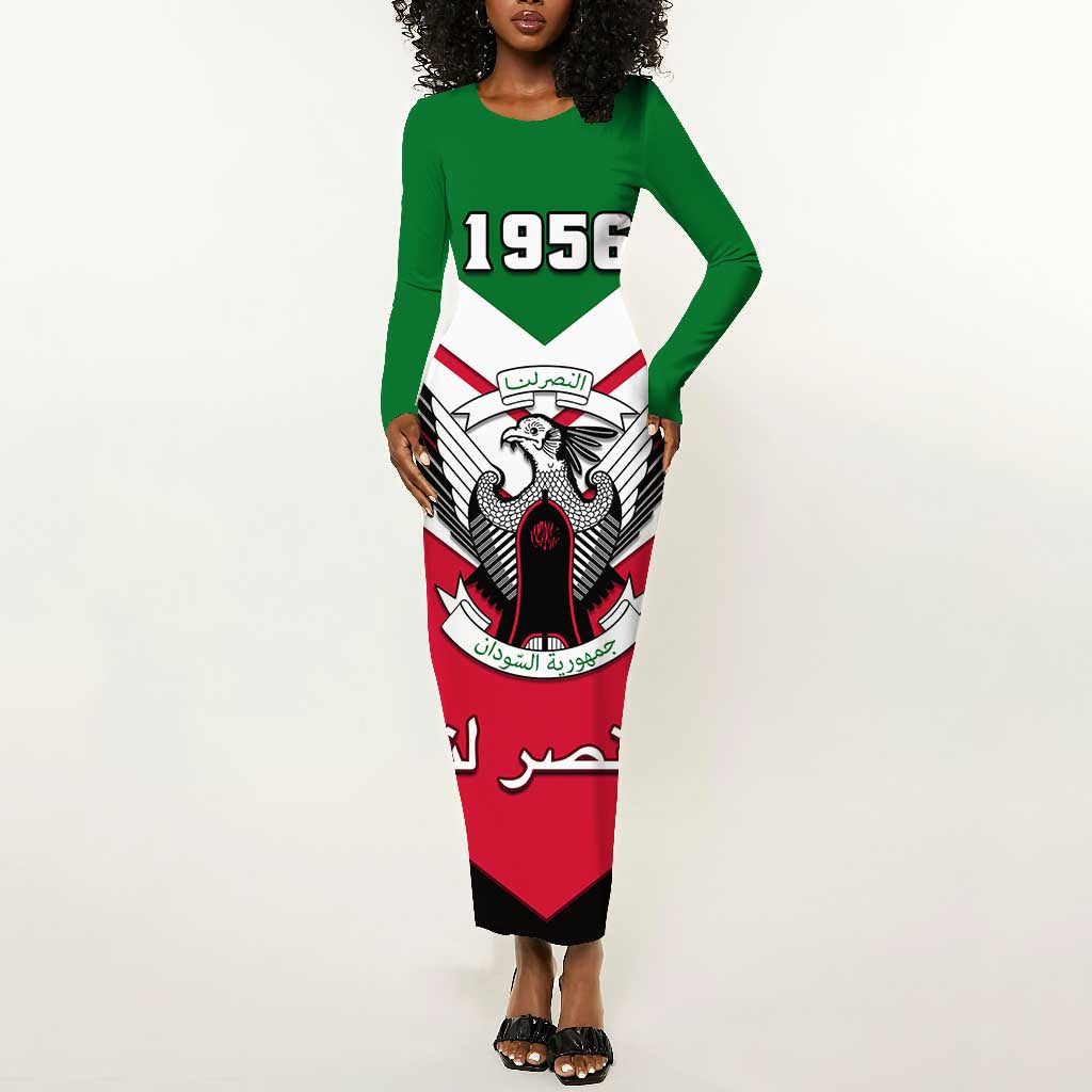 Sudan Independence Day Long Sleeve Bodycon Dress with Sudanese Secretary Bird