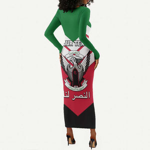 Sudan Independence Day Long Sleeve Bodycon Dress with Sudanese Secretary Bird