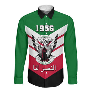 Sudan Independence Day Long Sleeve Button Shirt with Sudanese Secretary Bird