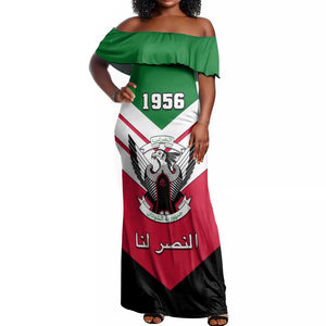 Sudan Independence Day Off Shoulder Maxi Dress with Sudanese Secretary Bird