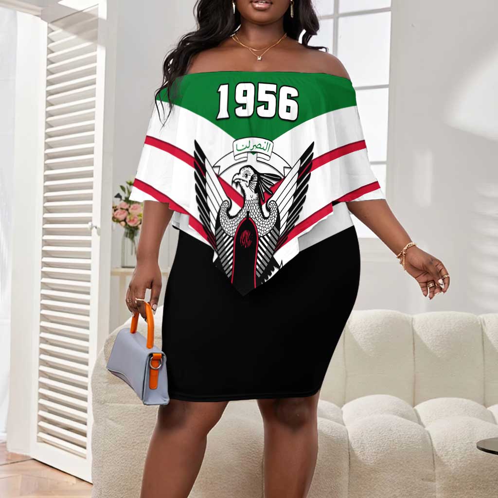 Sudan Independence Day Off Shoulder Short Dress with Sudanese Secretary Bird LT01