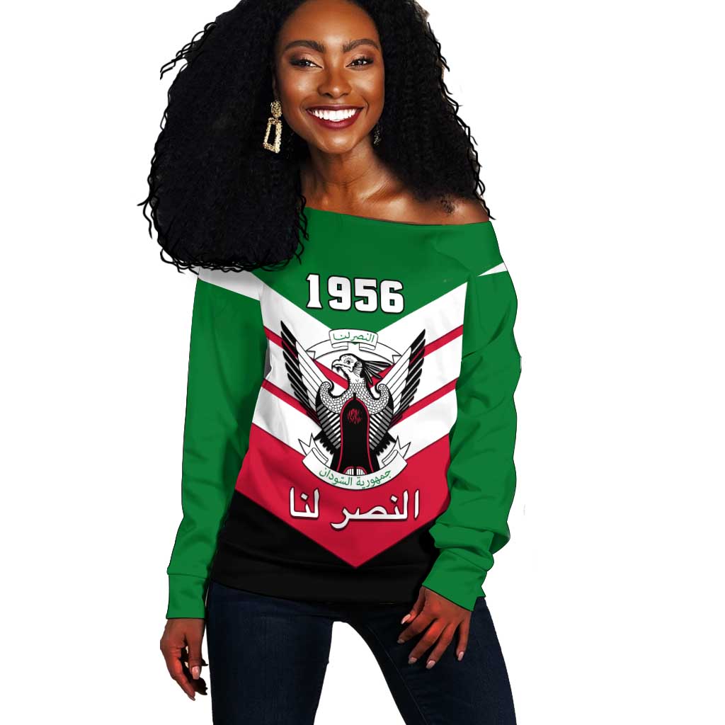 Sudan Independence Day Off Shoulder Sweater with Sudanese Secretary Bird