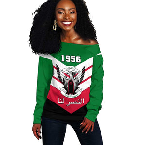 Sudan Independence Day Off Shoulder Sweater with Sudanese Secretary Bird