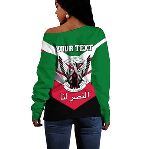 Sudan Independence Day Off Shoulder Sweater with Sudanese Secretary Bird