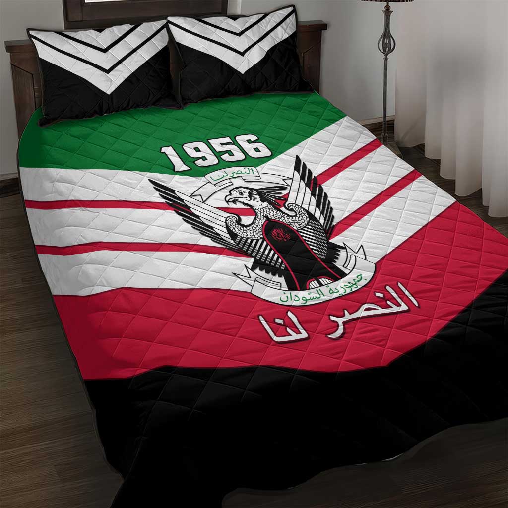 Sudan Independence Day Quilt Bed Set with Sudanese Secretary Bird