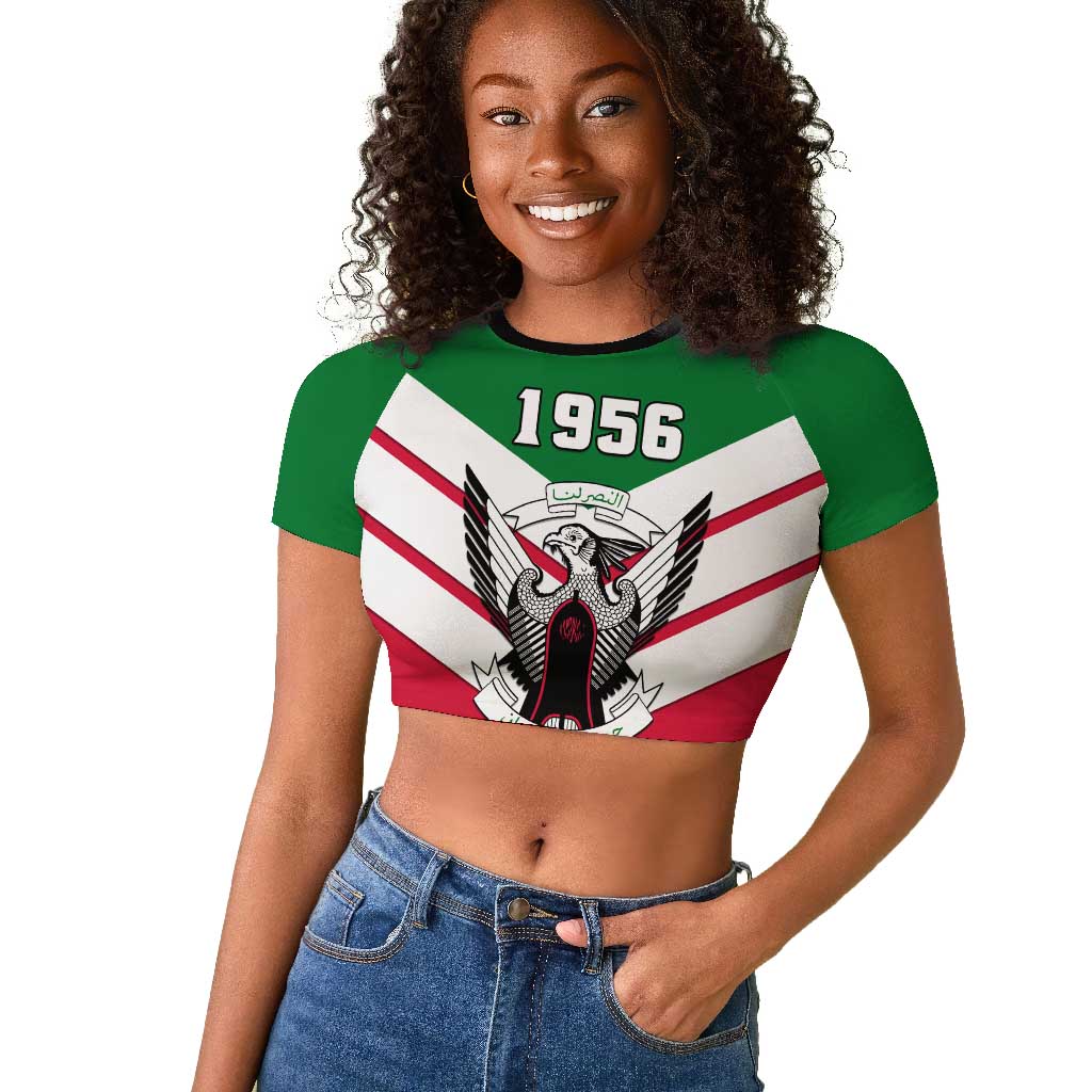 Sudan Independence Day Raglan Cropped T shirt with Sudanese Secretary Bird