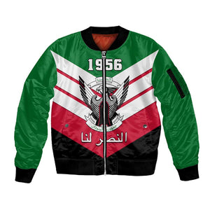 Sudan Independence Day Sleeve Zip Bomber Jacket with Sudanese Secretary Bird