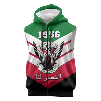 Sudan Independence Day Sleeveless Zip Hoodie with Sudanese Secretary Bird - African Pride