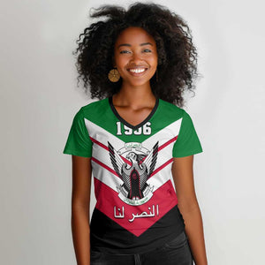 Sudan Independence Day Women V-Neck T-Shirt with Sudanese Secretary Bird