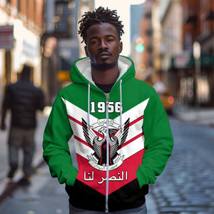 Sudan Independence Day Zip Hoodie with Sudanese Secretary Bird