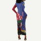 Personalised Afro Haiti Le Marron Inconnu Long Sleeve Bodycon Dress Dashiki Mix Polynesian Pattern LT01
