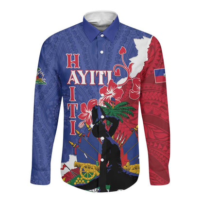 Personalised Afro Haiti Le Marron Inconnu Long Sleeve Button Shirt Dashiki Mix Polynesian Pattern