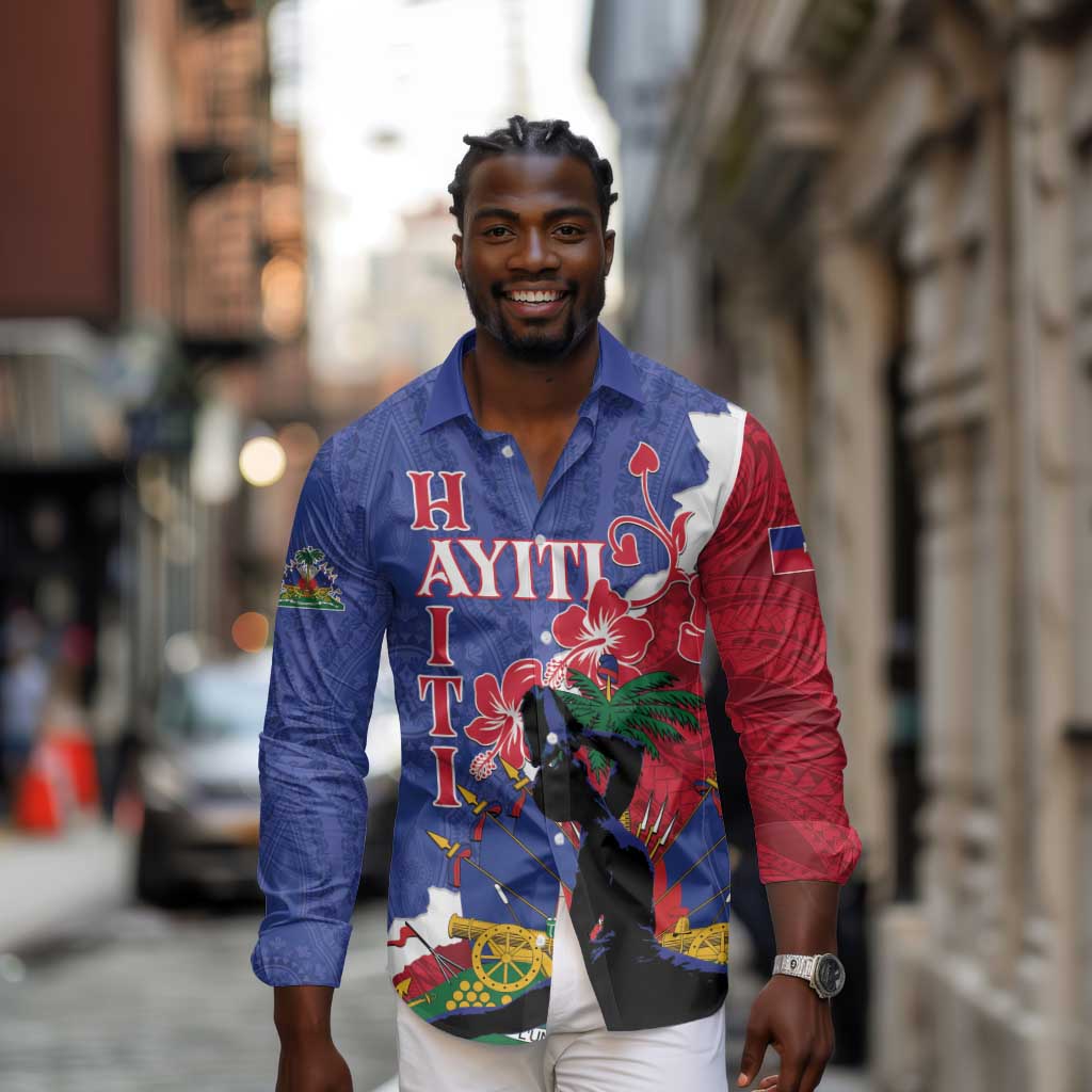 Personalised Afro Haiti Le Marron Inconnu Long Sleeve Button Shirt Dashiki Mix Polynesian Pattern