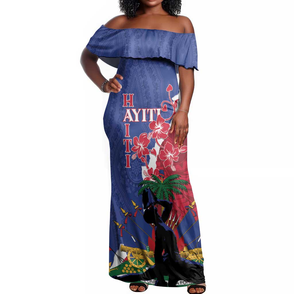 Personalised Afro Haiti Le Marron Inconnu Off Shoulder Maxi Dress Dashiki Mix Polynesian Pattern