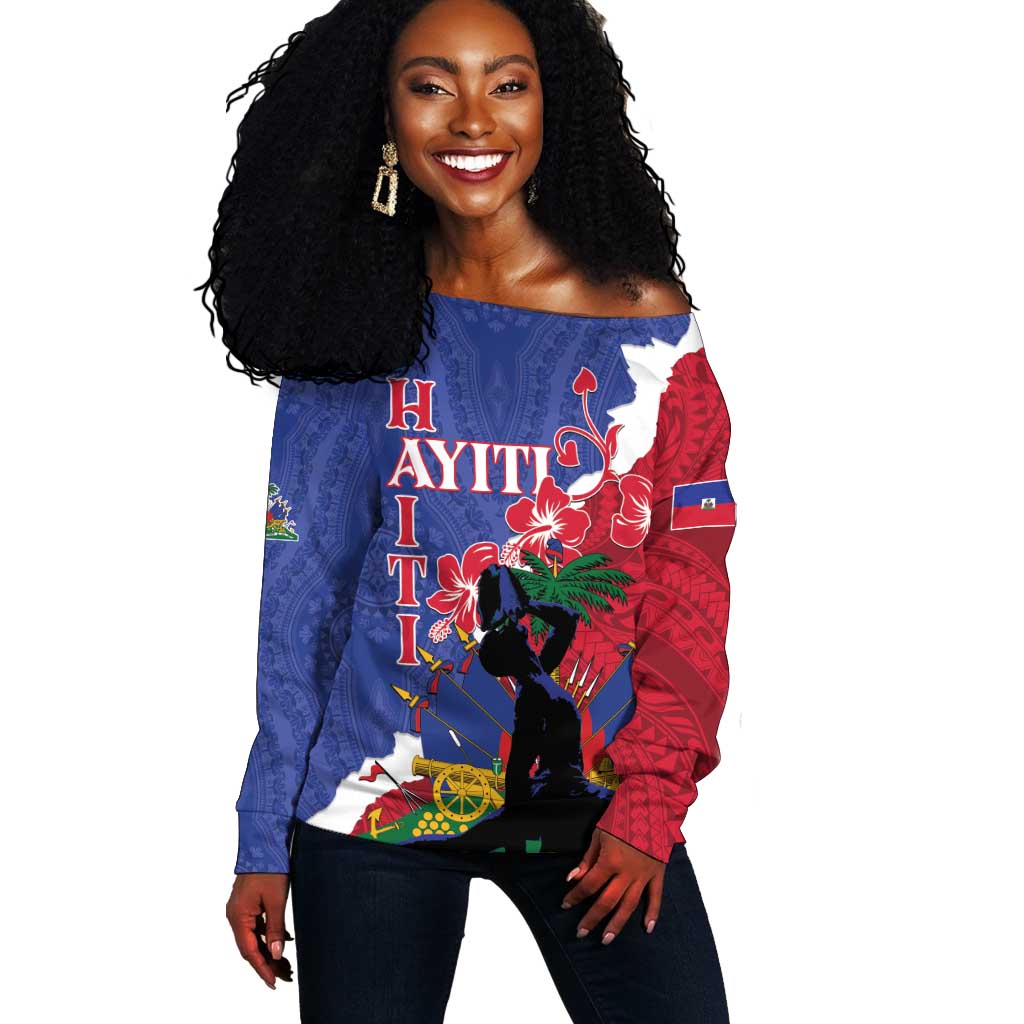 Personalised Afro Haiti Le Marron Inconnu Off Shoulder Sweater Dashiki Mix Polynesian Pattern