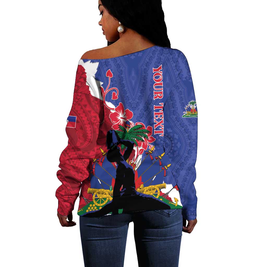 Personalised Afro Haiti Le Marron Inconnu Off Shoulder Sweater Dashiki Mix Polynesian Pattern