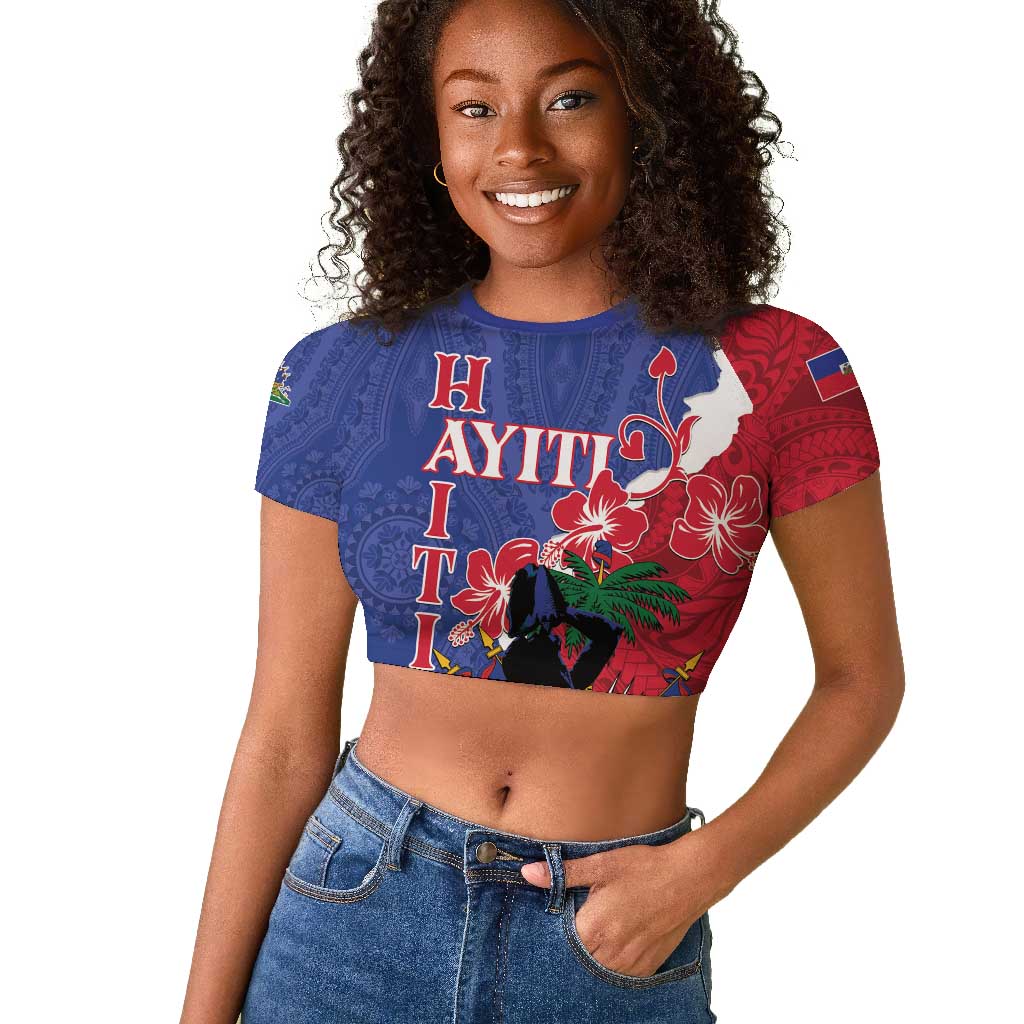 Personalised Afro Haiti Le Marron Inconnu Raglan Cropped T shirt Dashiki Mix Polynesian Pattern