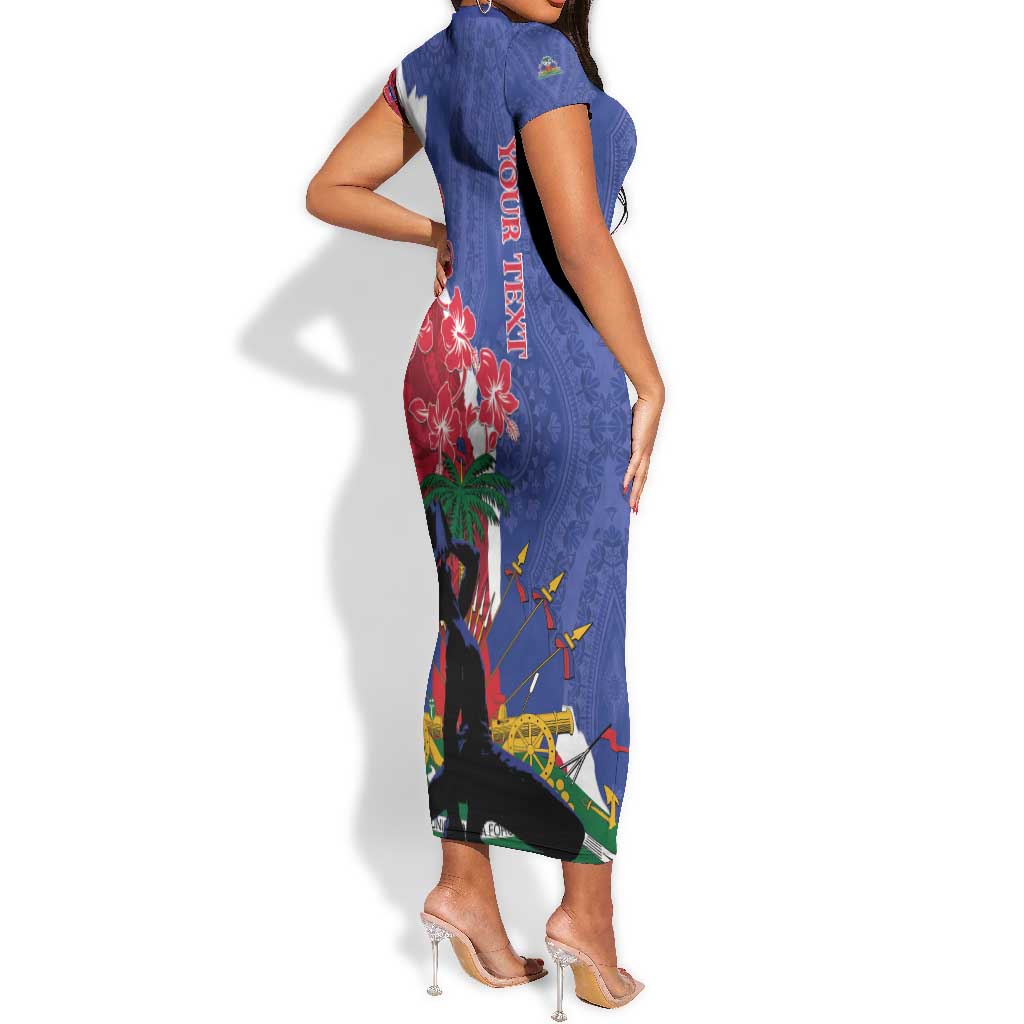 Personalised Afro Haiti Le Marron Inconnu Short Sleeve Bodycon Dress Dashiki Mix Polynesian Pattern LT01