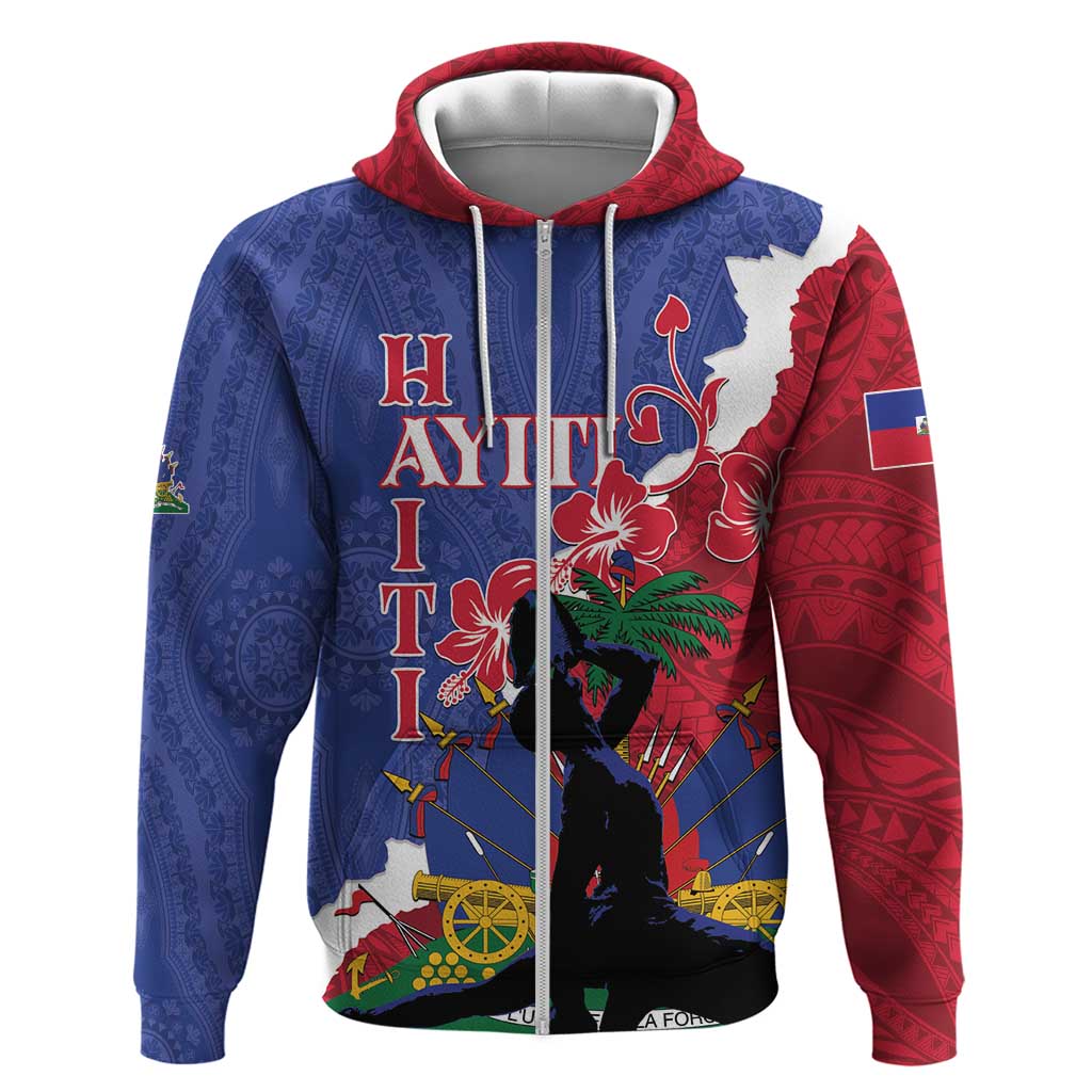 Personalised Afro Haiti Le Marron Inconnu Zip Hoodie Dashiki Mix Polynesian Pattern