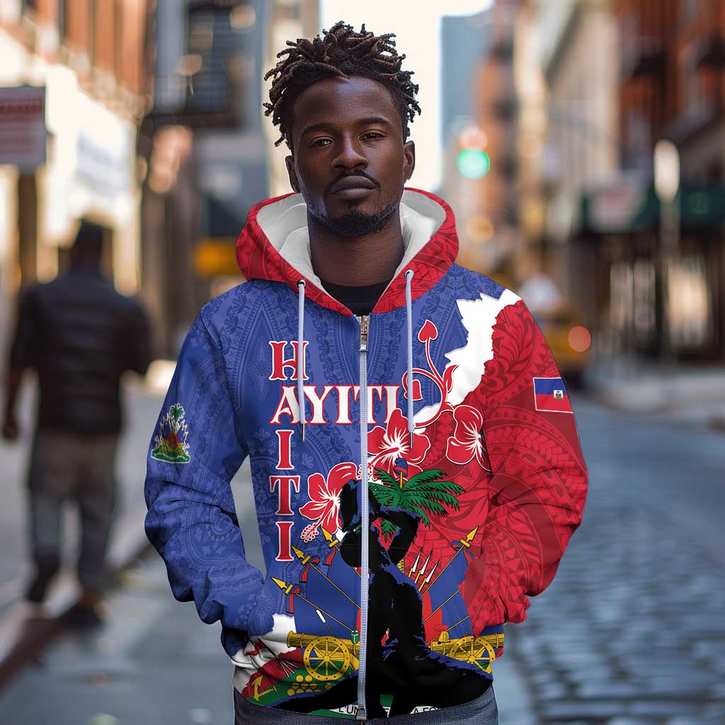 Personalised Afro Haiti Le Marron Inconnu Zip Hoodie Dashiki Mix Polynesian Pattern