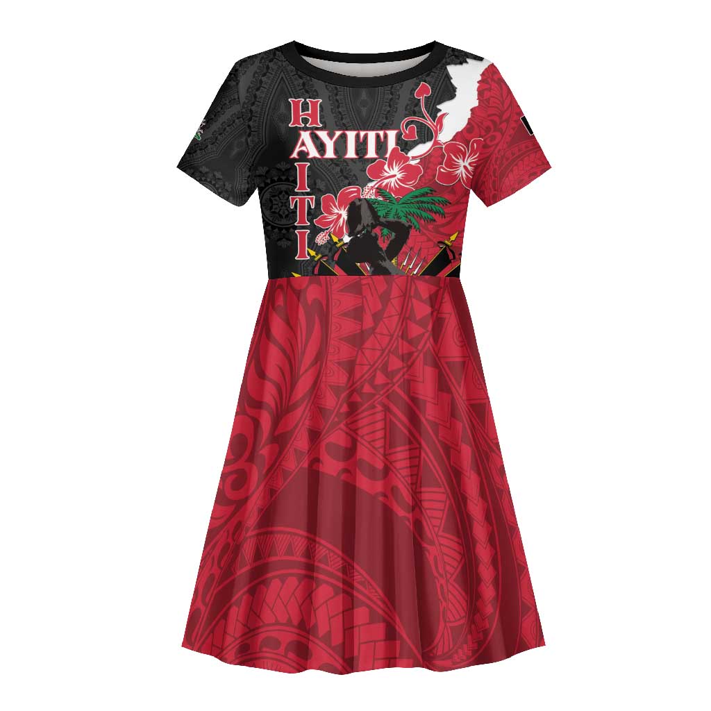 Personalised Afro Ayiti Neg Marron Kid Short Sleeve Dress Dashiki Mix Polynesian Pattern