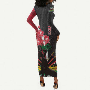 Personalised Afro Ayiti Neg Marron Long Sleeve Bodycon Dress Dashiki Mix Polynesian Pattern